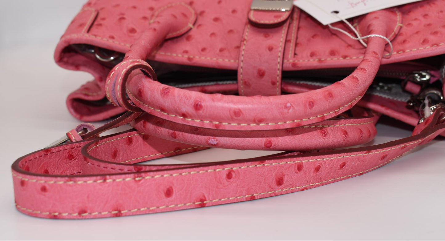 Dooney & Bourke Ostrich Leather Small Double Handle Satchel Bag in Hot Pink