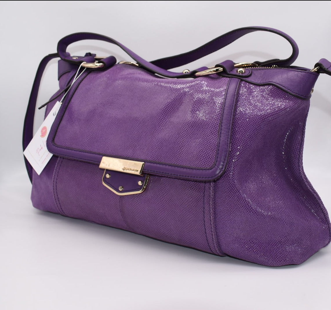 B. Makowsky Lombard Purple Snake Embossed Top Handle Satchel Bag