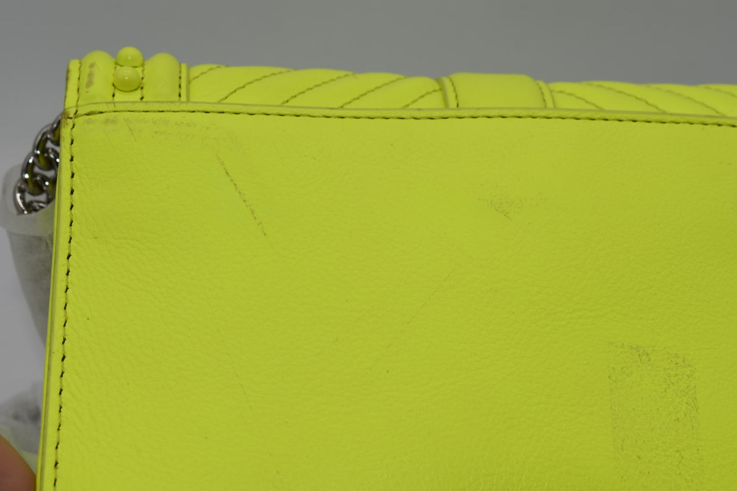 Rebecca Minkoff Chevron Quilted Small Love Crossbody Bag  with Studs in Neon Yellow