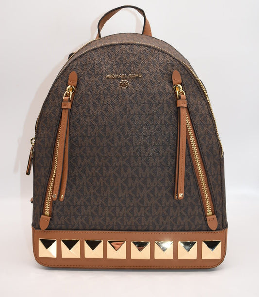 Michael Kors Brooklyn Pyramid Stud Medium Backpack in Brown Mk Signature