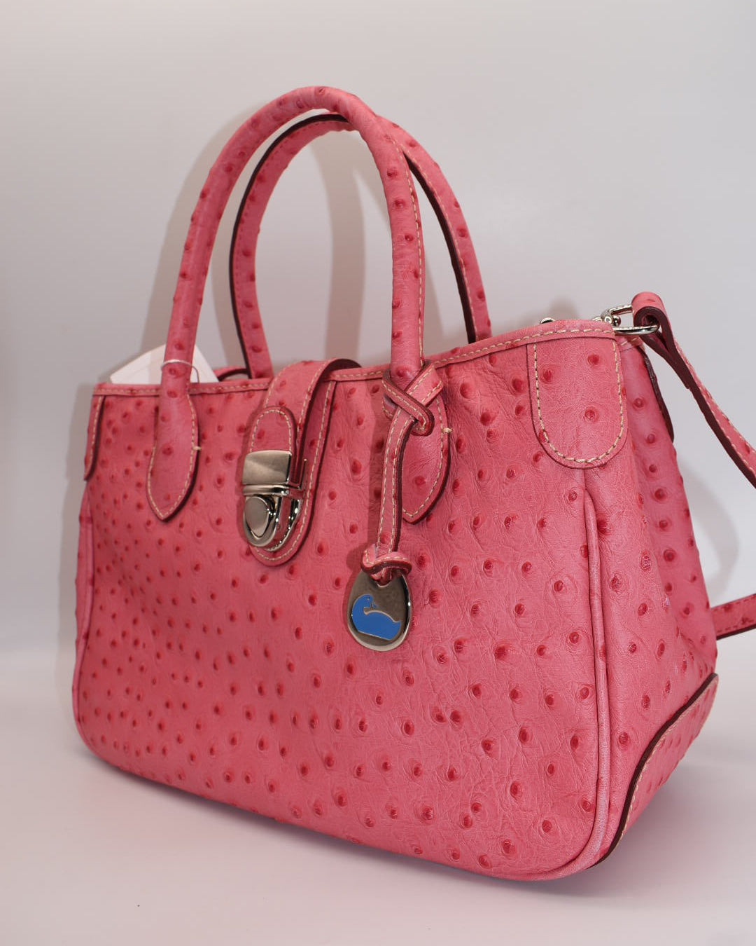 Dooney & Bourke Ostrich Leather Small Double Handle Satchel Bag in Hot Pink