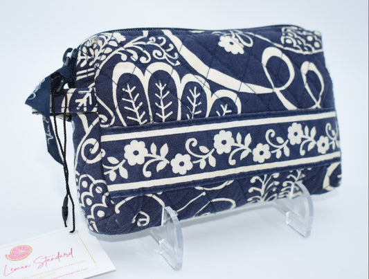 Vera Bradley Small Cosmetic Bag in "Twirly Bird Navy " Pattern