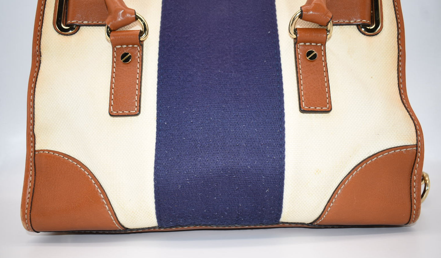 Michael Kors Hamilton Mono Stripe Satchel Bag in Navy & Cream