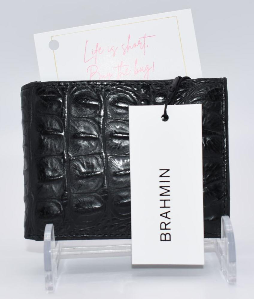 Brahmin Men's Bi-Fold Leather Wallet in Black Barker