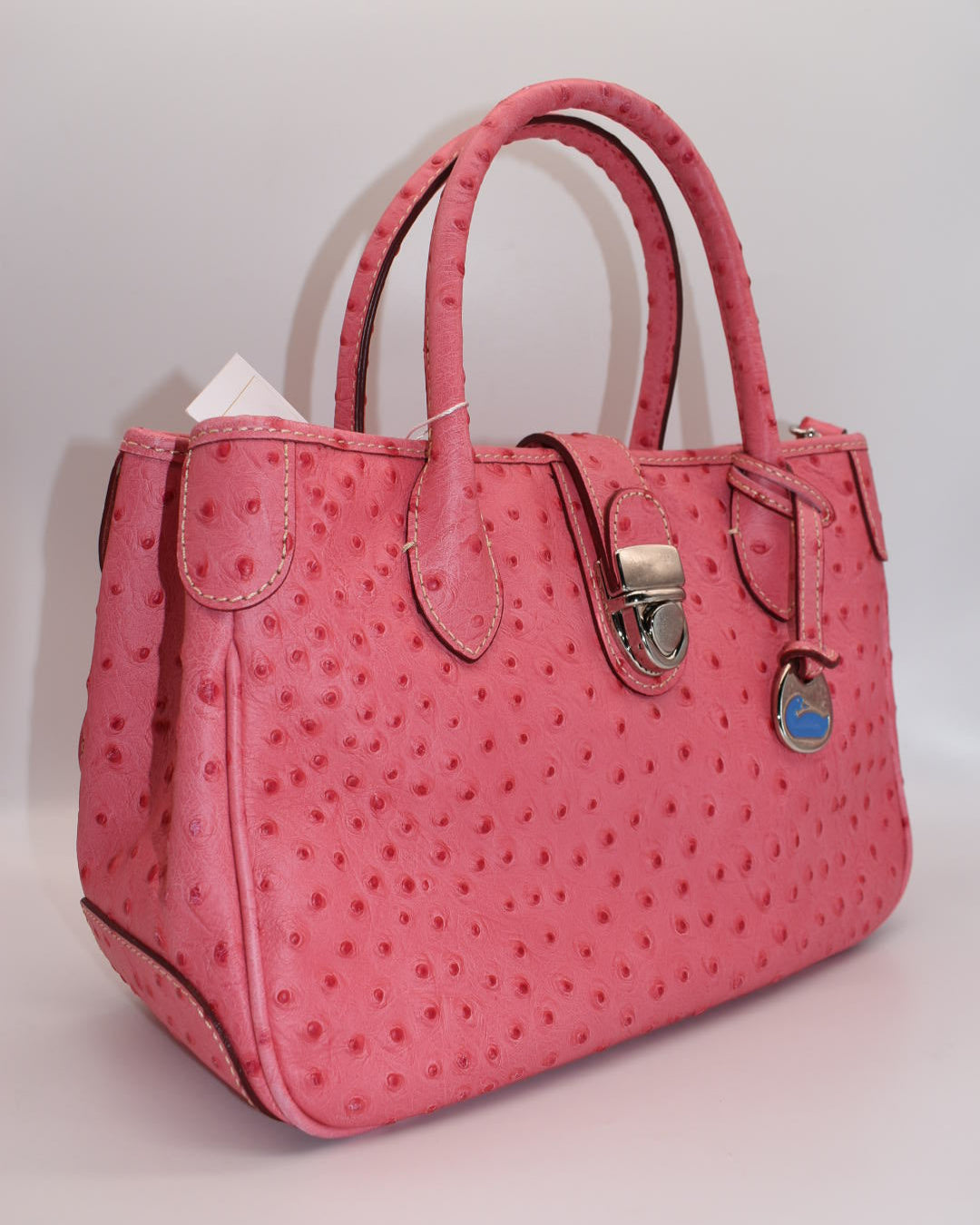 Dooney & Bourke Ostrich Leather Small Double Handle Satchel Bag in Hot Pink