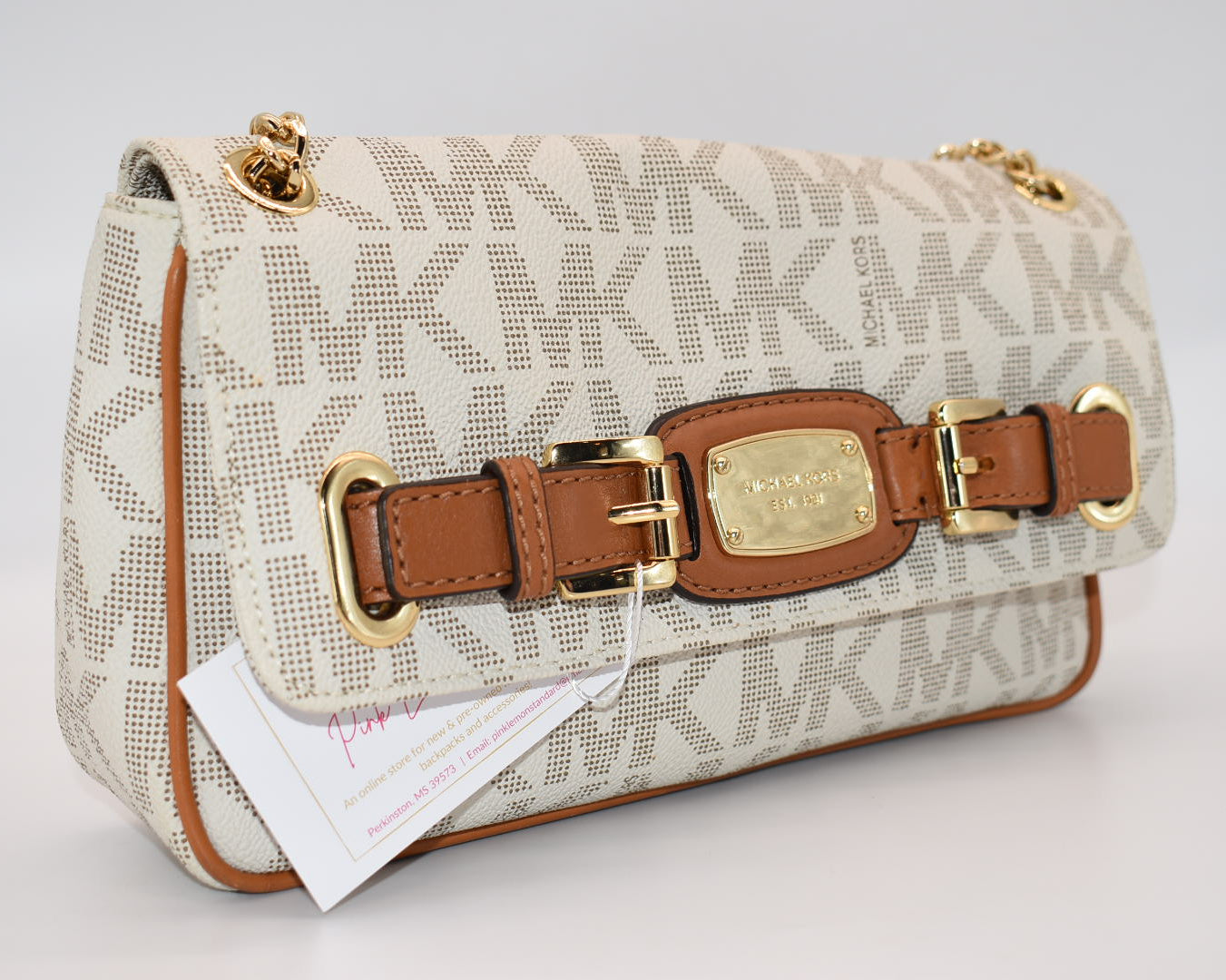 Michael Kors Hamilton Small Flap Chain Shoulder Bag in Vanilla Tan