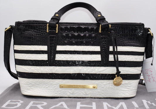 Brahmin Mini Asher Satchel Bag in Black & White Corsica