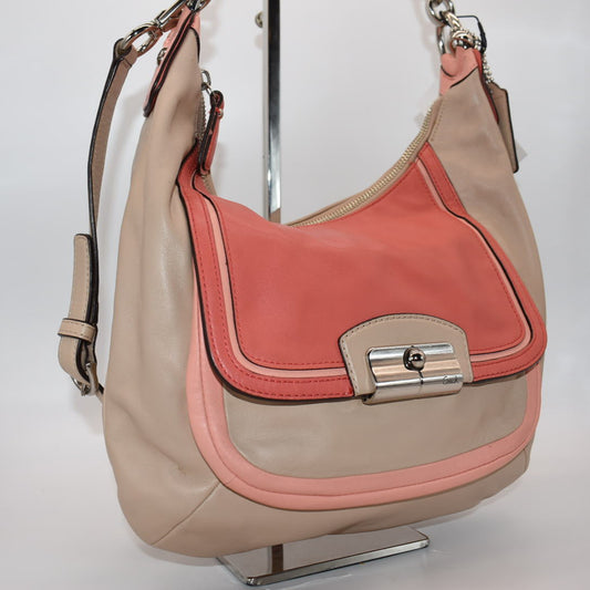 Coach Kristin Spectator Hobo Bag in Coral & Tan