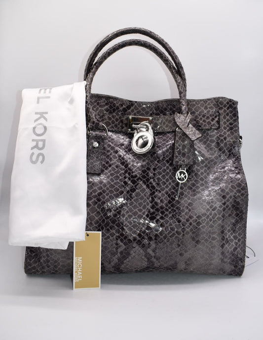 Michael Kors Large HamiltonmTote Bag in Gray Python Embossed Leather
