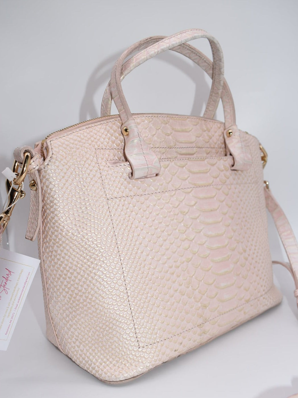 Dooney & Bourke Pink Pearl Croc Domed Satchel Bag