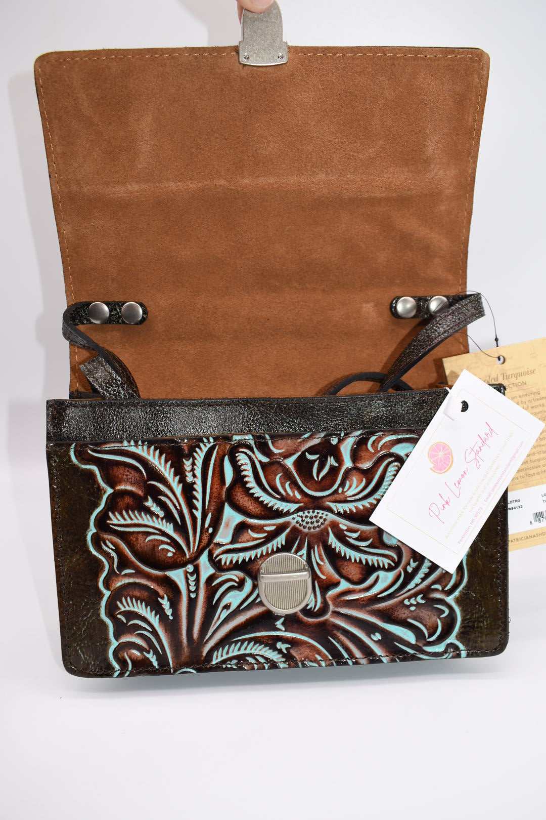 Turquoise Tooled selling Faux Leather Large Makeup Bag