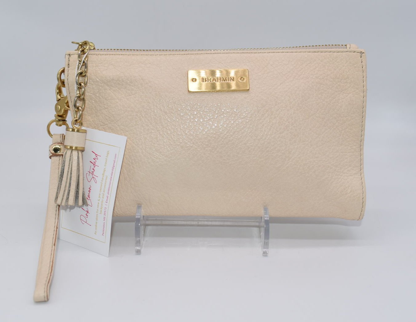 Brahmin Daisy Wristlet in Cream Smooth Leather