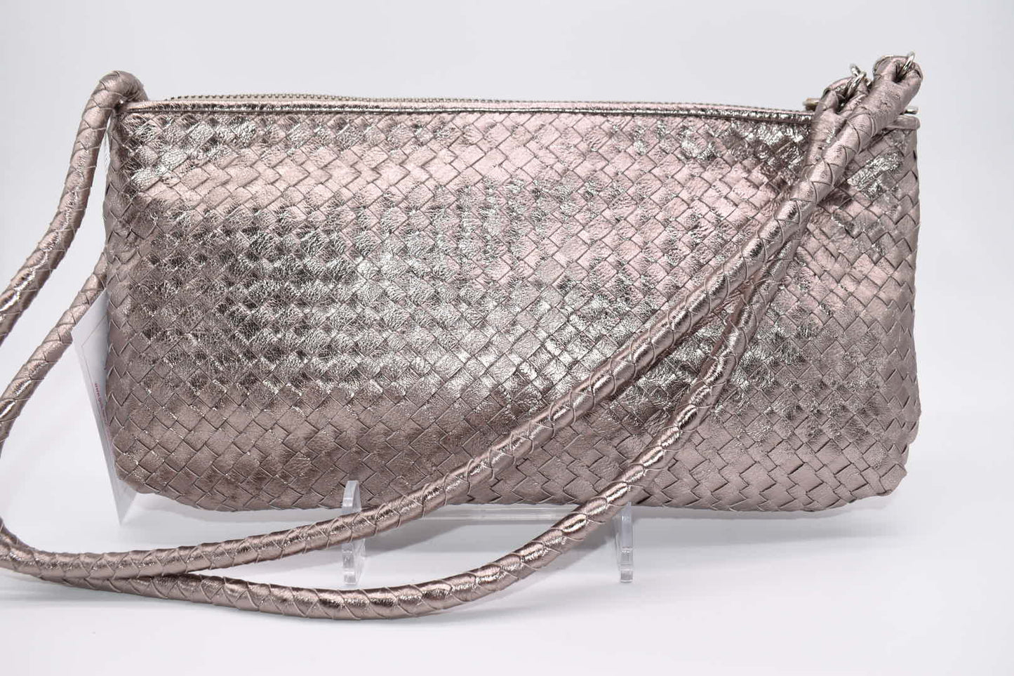 Elliot Lucca Woven Metallic Silver Convertible Shoulder Bag