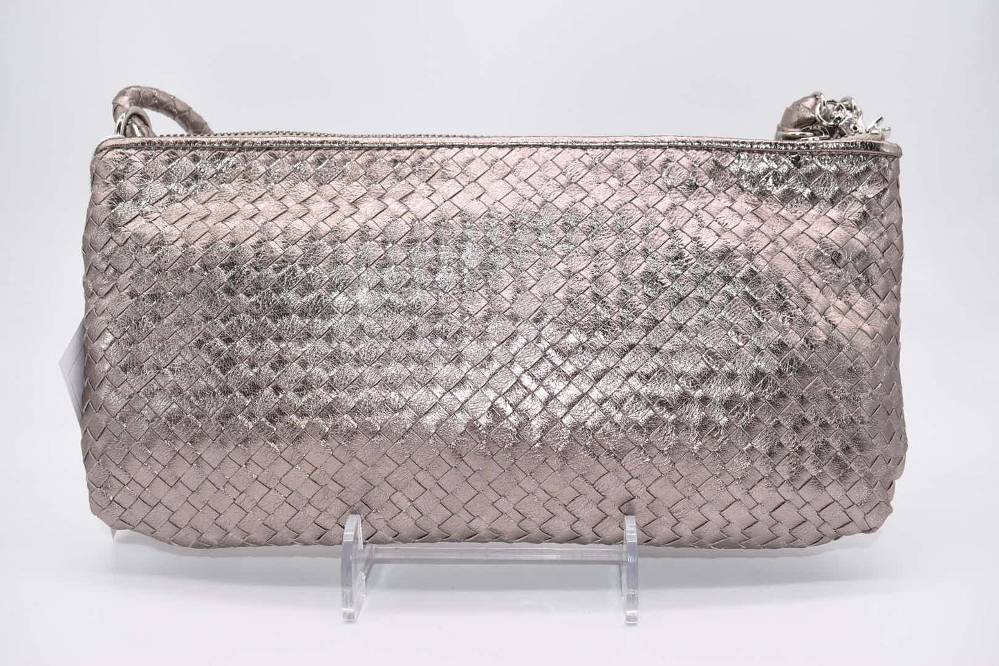 Elliot Lucca Woven Metallic Silver Convertible Shoulder Bag