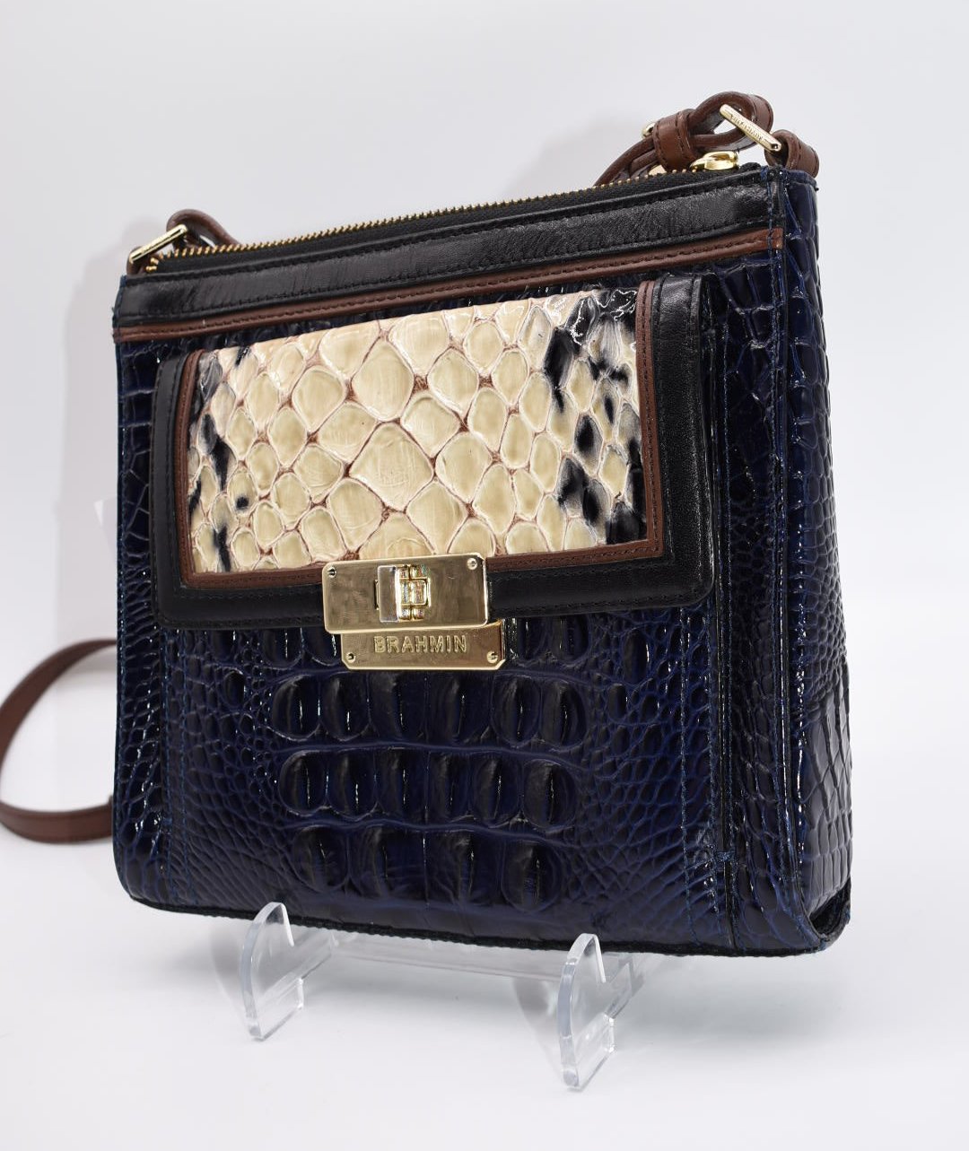 Brahmin Mimosa Crossbody Bag in Navy Creme Carlisle