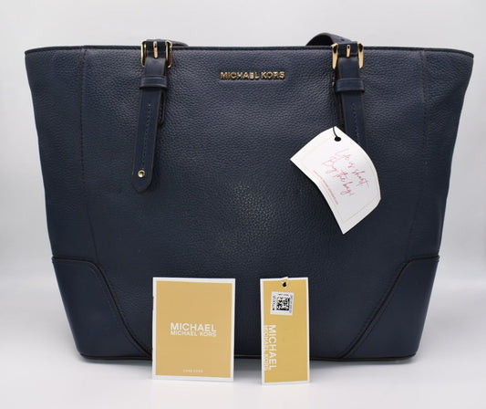 Michael Kors Aria Large Pebbled Leather Navy Tote Bag