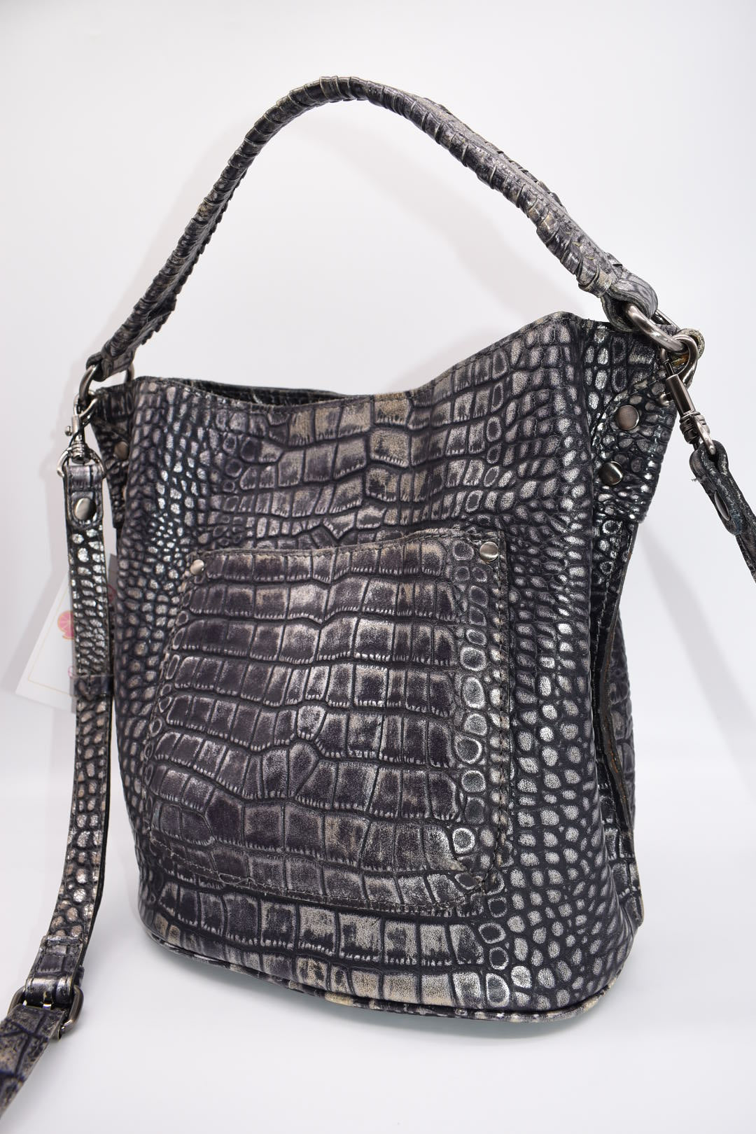 Patricia Nash Otavia Bucket Crossbody Bag in Embossed Metallic Reptile