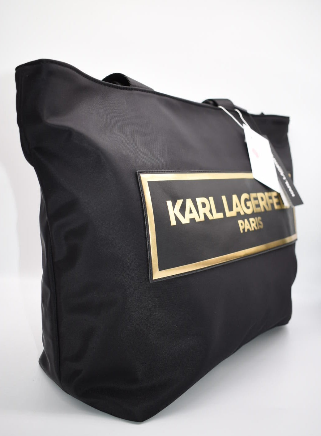 EUC Karl Lagerfeld Amor Patch Logo selling Large Signature Beige/Brown Nylon Tote