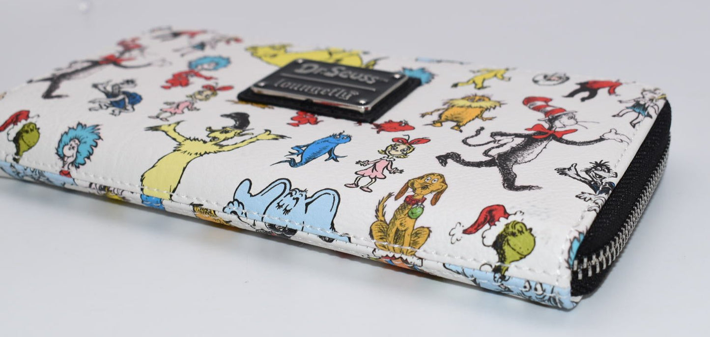 Loungefly Dr. Seuss Characters All Over Print Zip Around Wallet