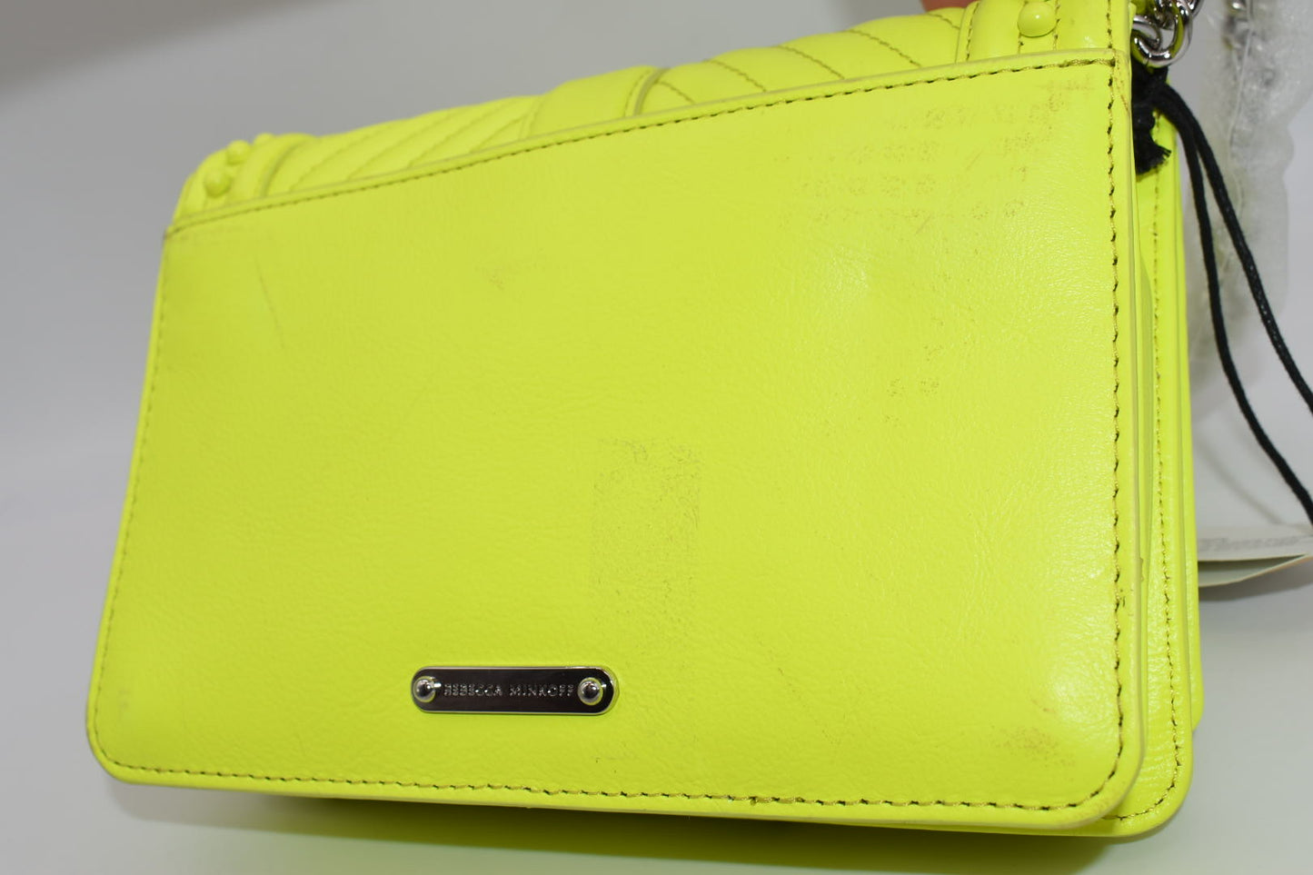 Rebecca Minkoff Chevron Quilted Small Love Crossbody Bag  with Studs in Neon Yellow