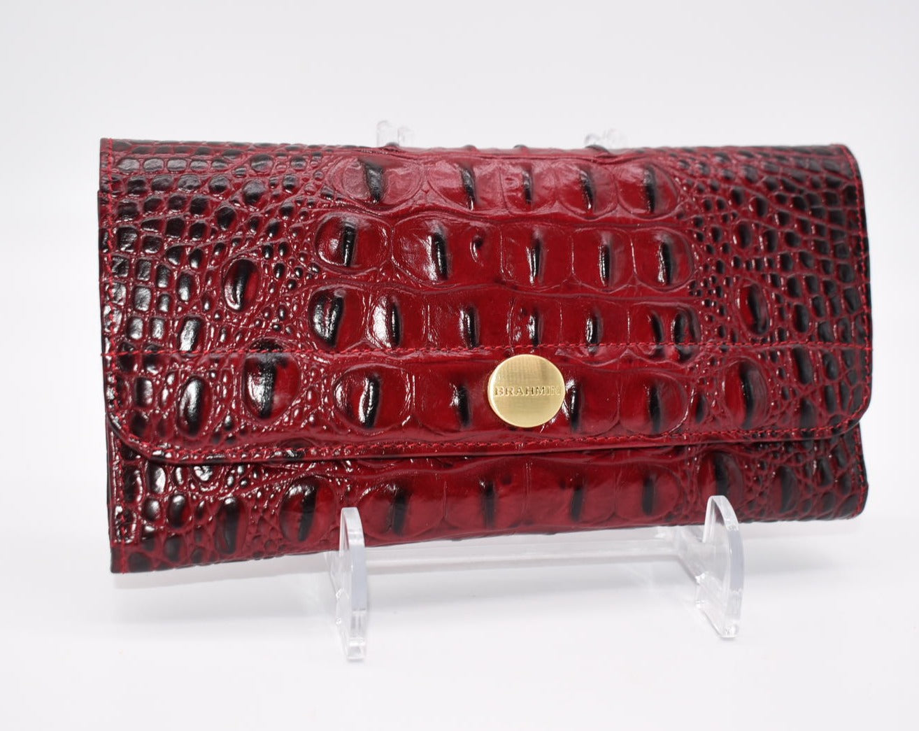 Brahmin Soft Checkbook Wallet in Crimson Melbourne