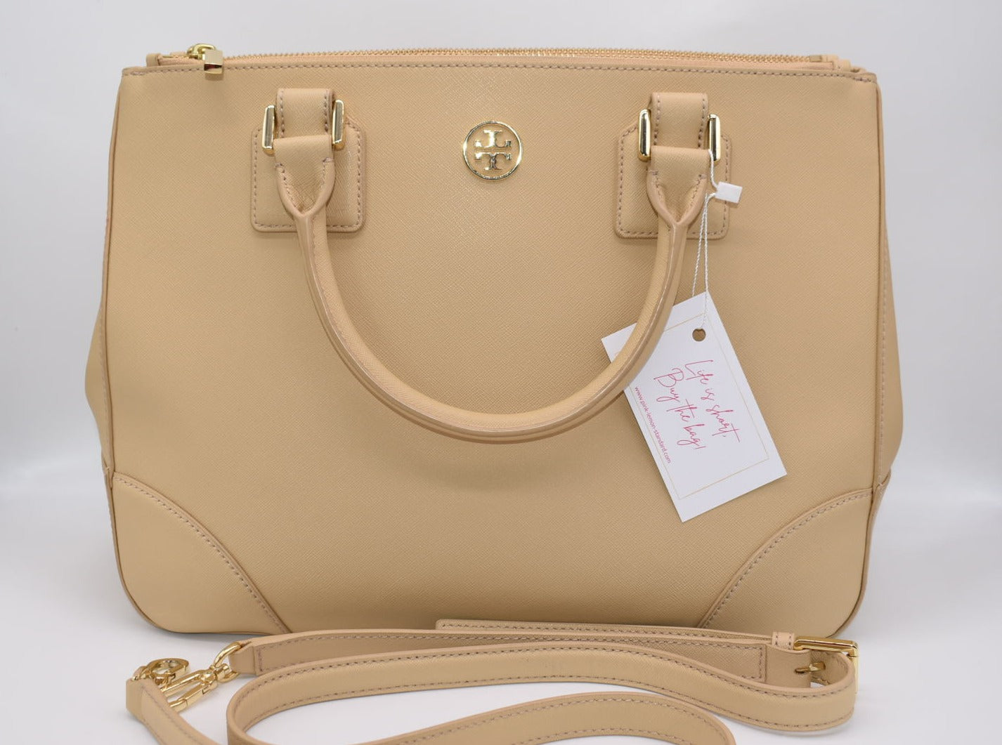 Tory Burch Robinson Double Zip Tote Bag in Sand Pink Lemon Standard