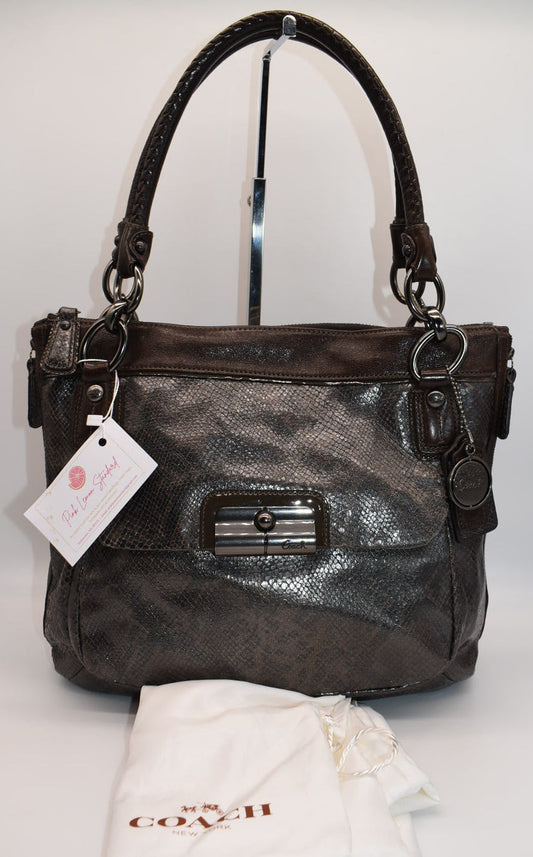 Coach Kristin Embossed Side-Zip Tote Bag in Chocolate Python