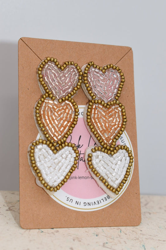 Statement Earrings: "Stacking Hearts" Beaded Drop Earrings