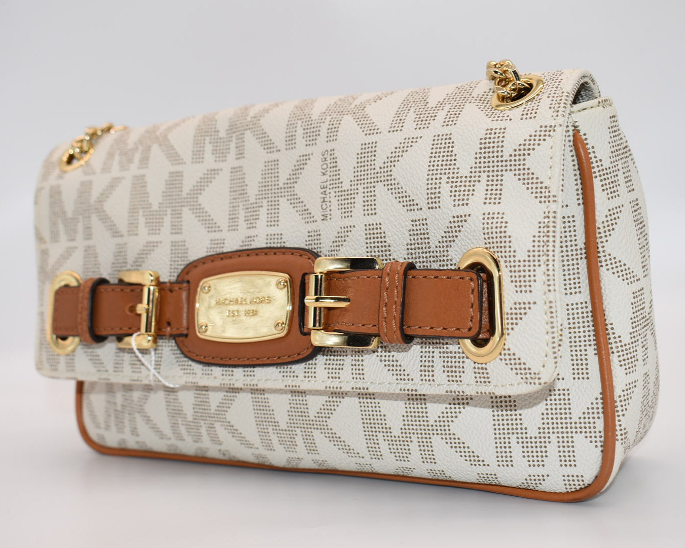 Michael Kors Hamilton Small Flap Chain Shoulder Bag in Vanilla Tan