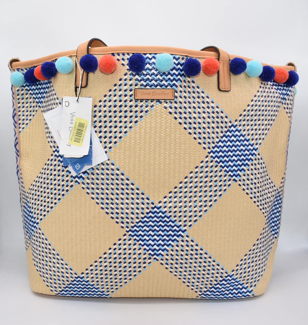 Vera Bradley Straw Tote Bag in Woven Blue