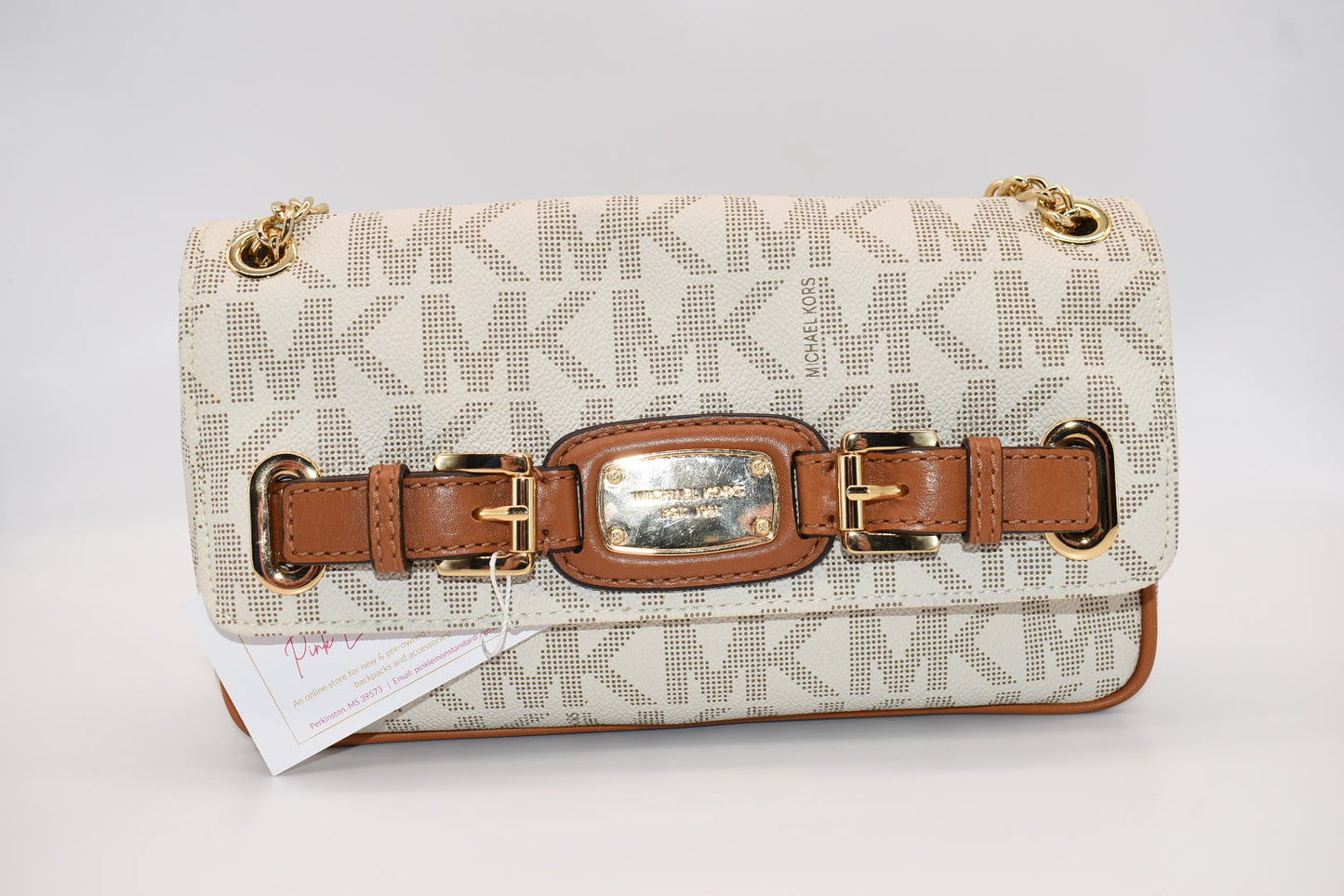 Michael Kors Hamilton Small Flap Chain Shoulder Bag in Vanilla Tan