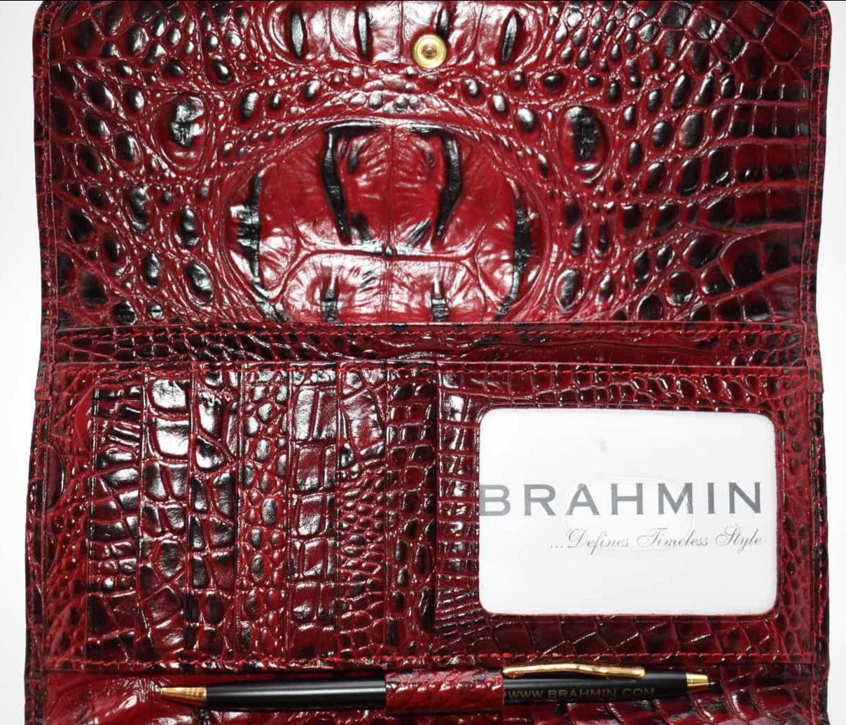 Brahmin Soft Checkbook Wallet in Crimson Melbourne