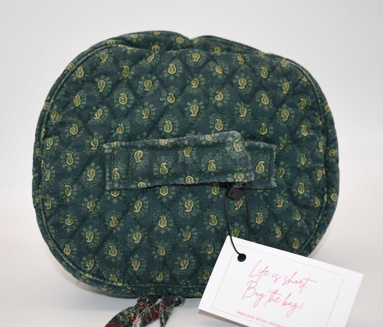 Vintage Vera Bradley Round Cosmetic Organizer in "Classic Green-1998" Pattern