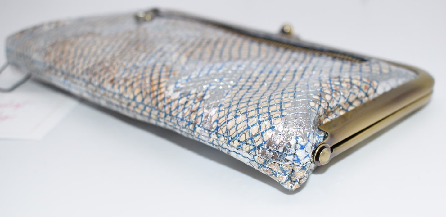 Patricia Nash Everly Embossed Wallet in Metallic Blue Python/Tan