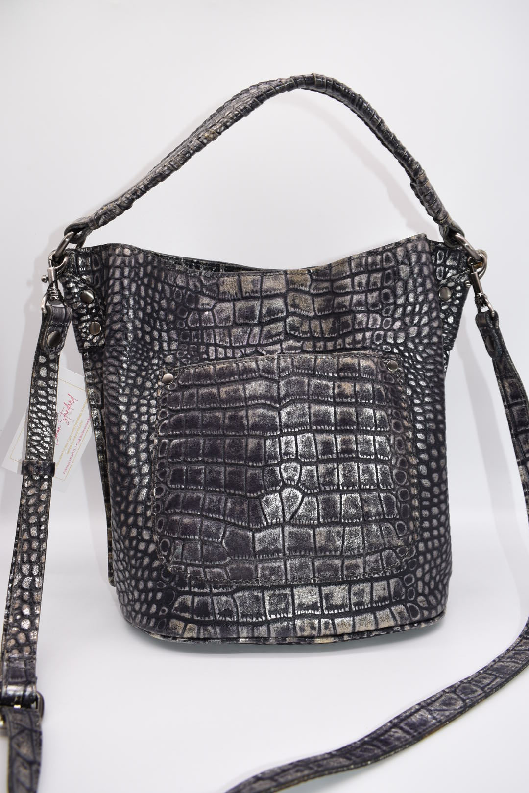 Patricia Nash Otavia Bucket Crossbody Bag in Embossed Metallic Reptile