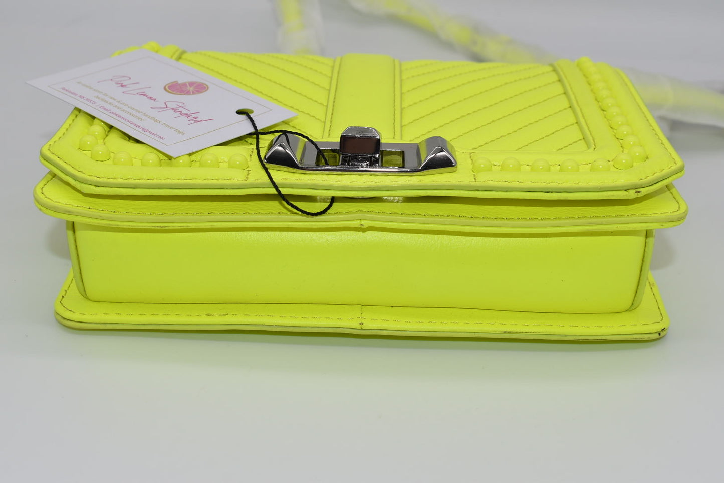 Rebecca Minkoff Chevron Quilted Small Love Crossbody Bag  with Studs in Neon Yellow