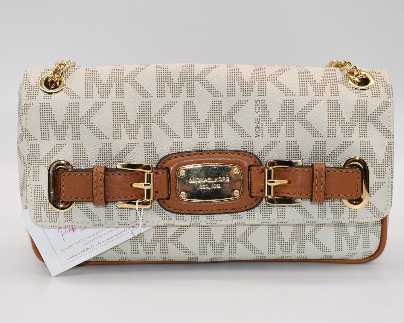 Michael Kors Hamilton Small Flap Chain Shoulder Bag in Vanilla Tan