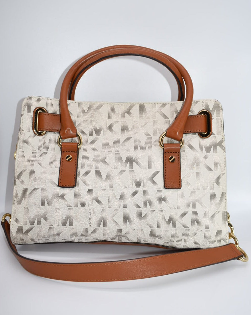 Michael Kors Hamilton Signature Logo Medium Satchel Bag in Vanilla Pink Lemon Standard