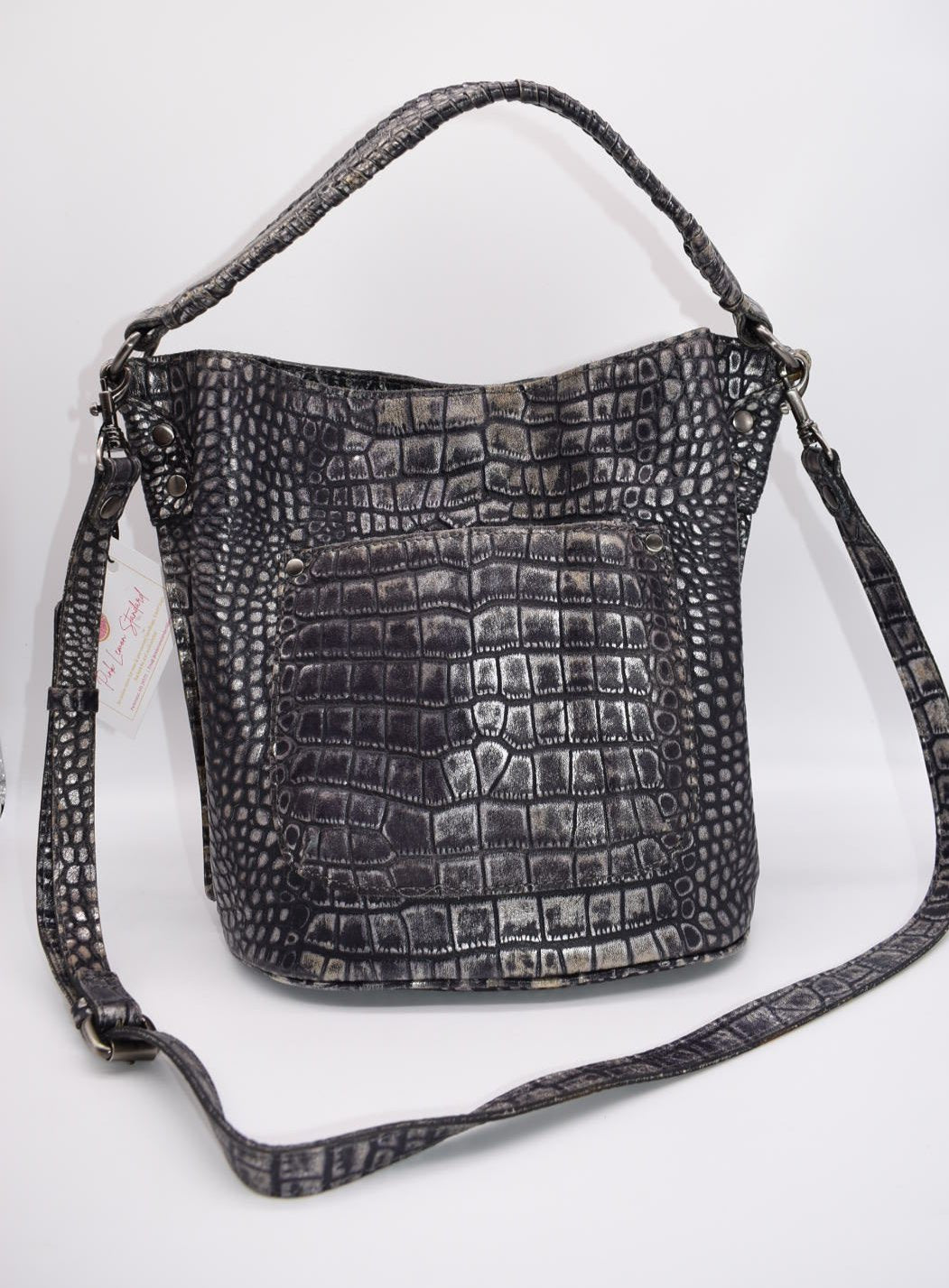 Patricia Nash Otavia Bucket Crossbody Bag in Embossed Metallic Reptile