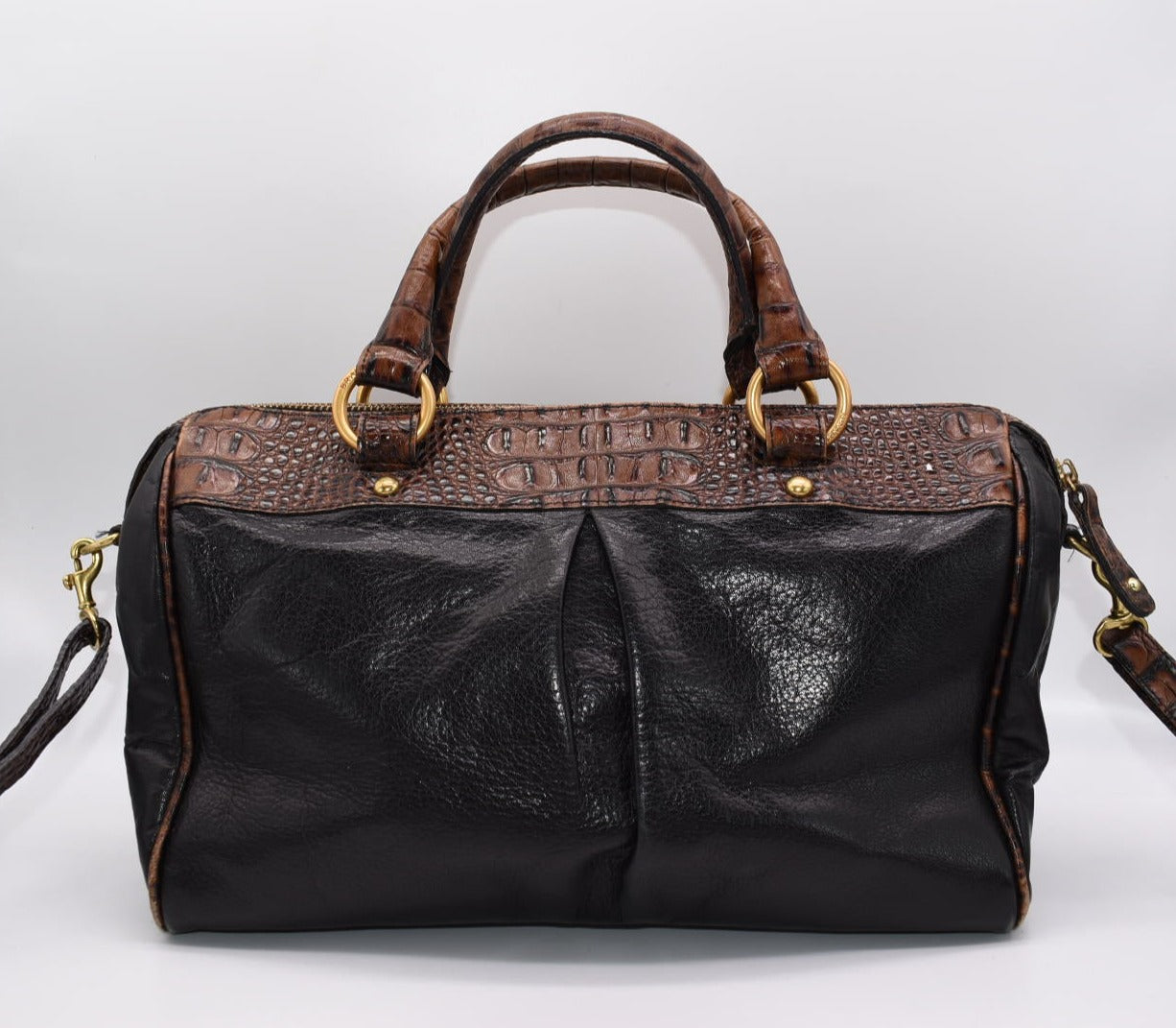 Vintage Brahmin Black Tuscan Tri-Texture Satchel Bag