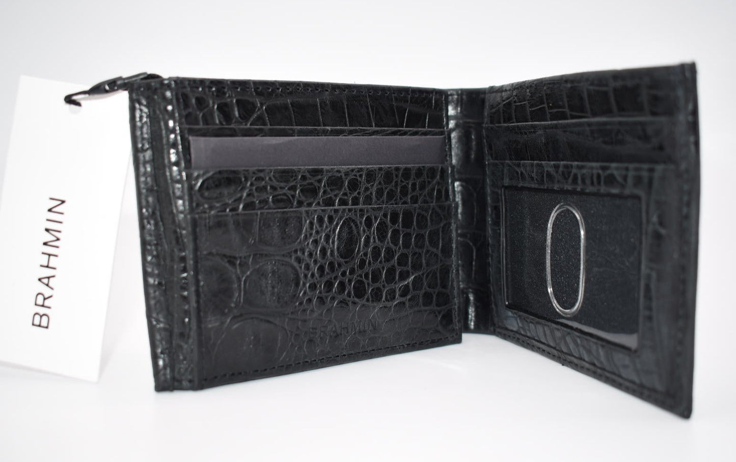 Brahmin Men's Bi-Fold Leather Wallet in Black Barker