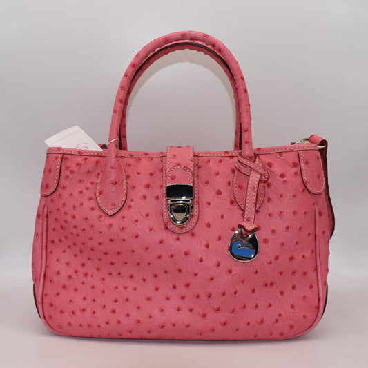 Dooney & Bourke Ostrich Leather Small Double Handle Satchel Bag in Hot Pink