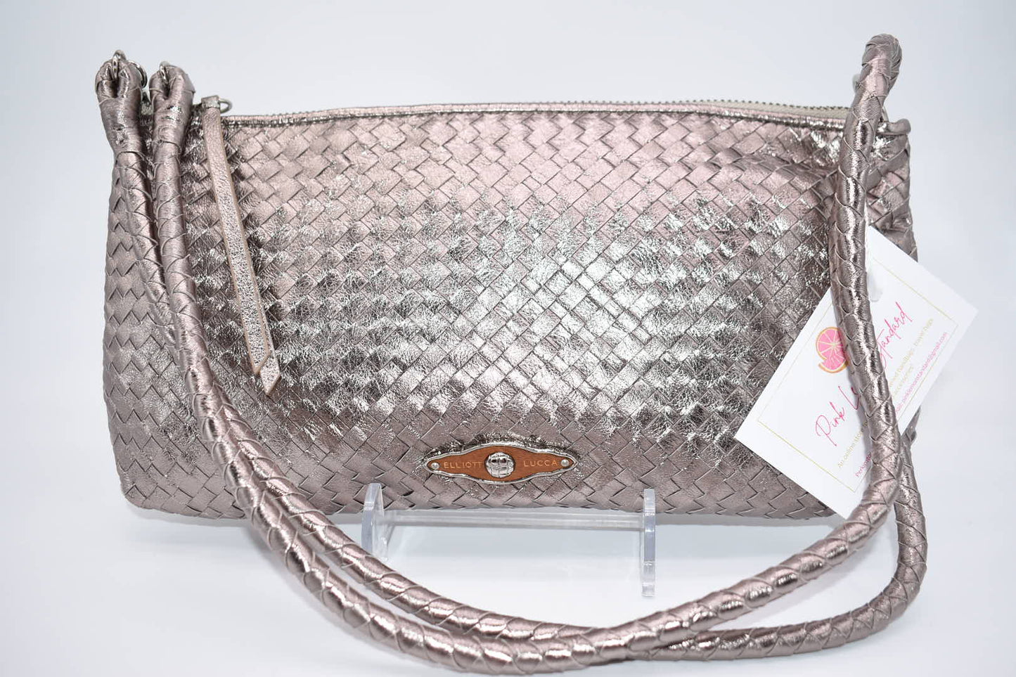 Elliot Lucca Woven Metallic Silver Convertible Shoulder Bag