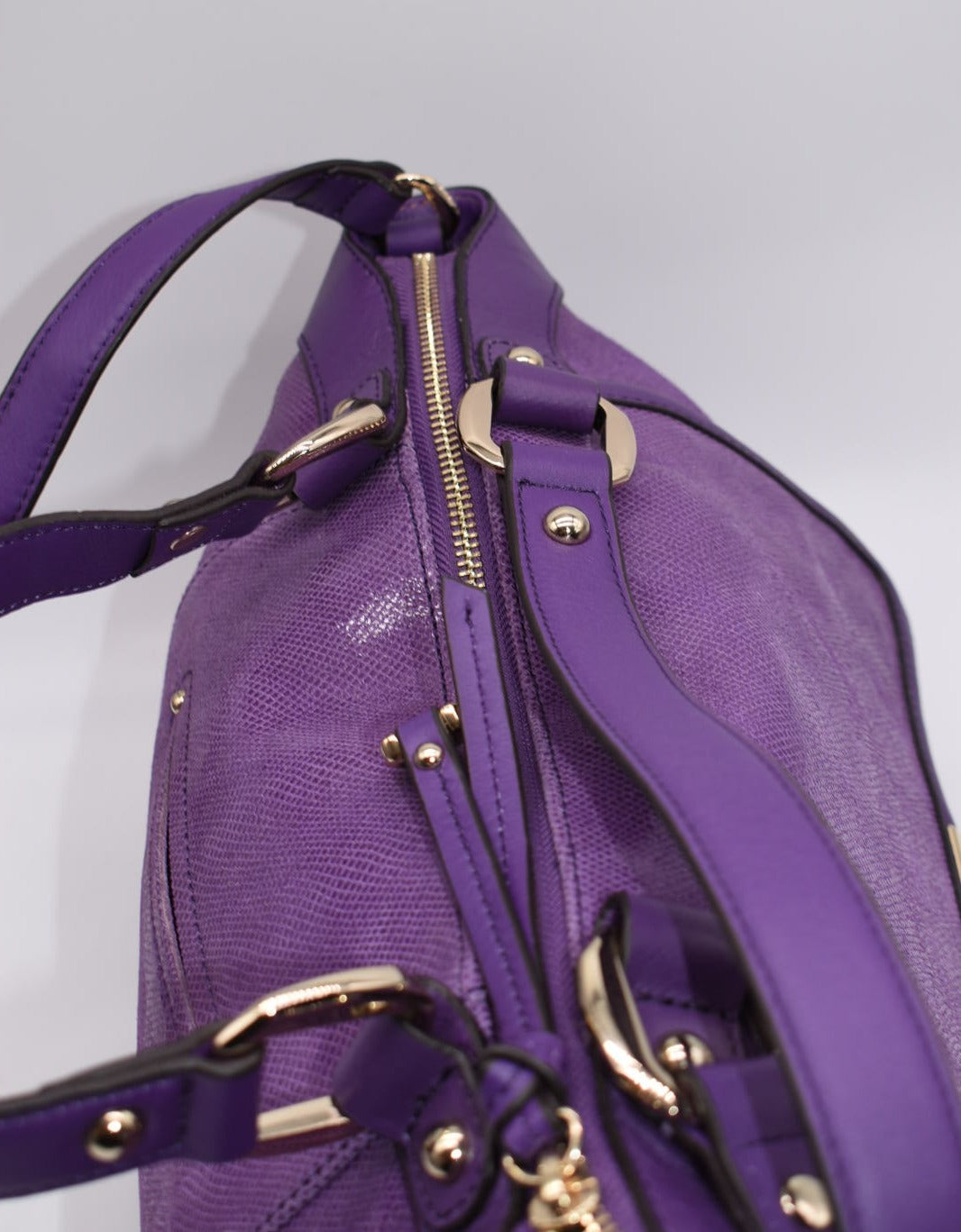 B. Makowsky Lombard Purple Snake Embossed Top Handle Satchel Bag