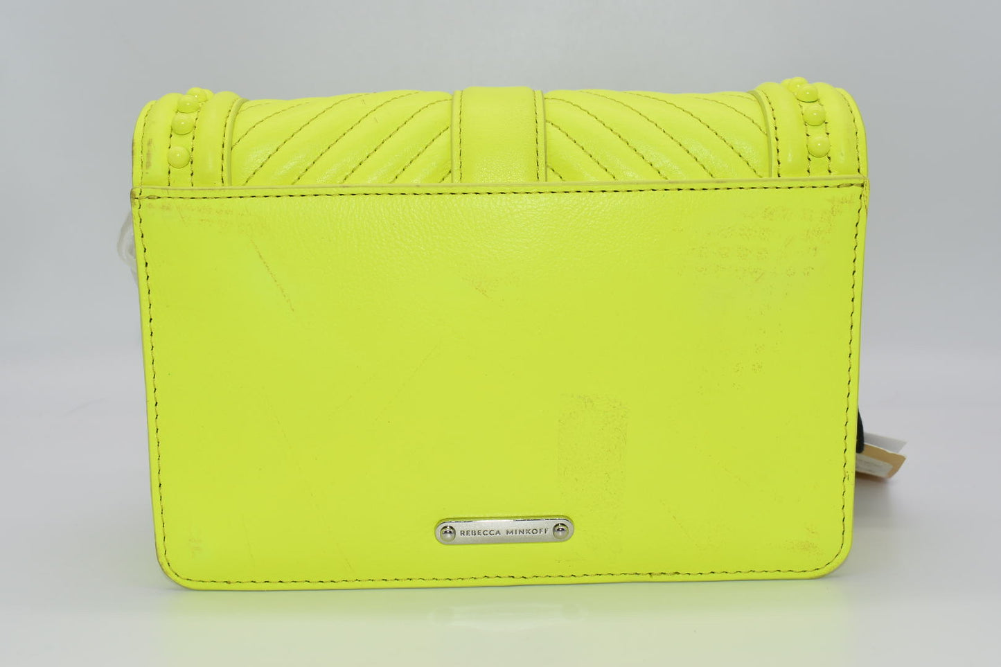 Rebecca Minkoff Chevron Quilted Small Love Crossbody Bag  with Studs in Neon Yellow