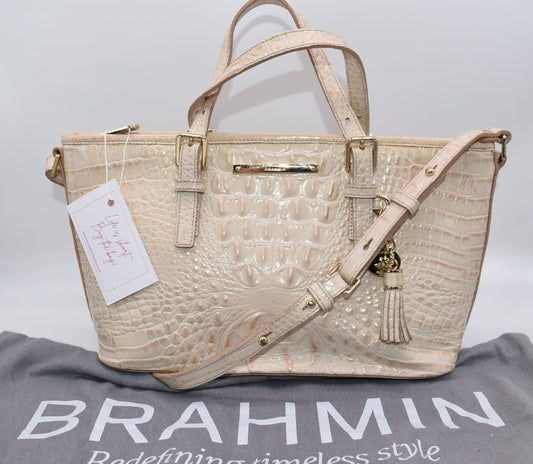 Brahmin Ezra Melbourne Embossed Large Leather Tote in Red