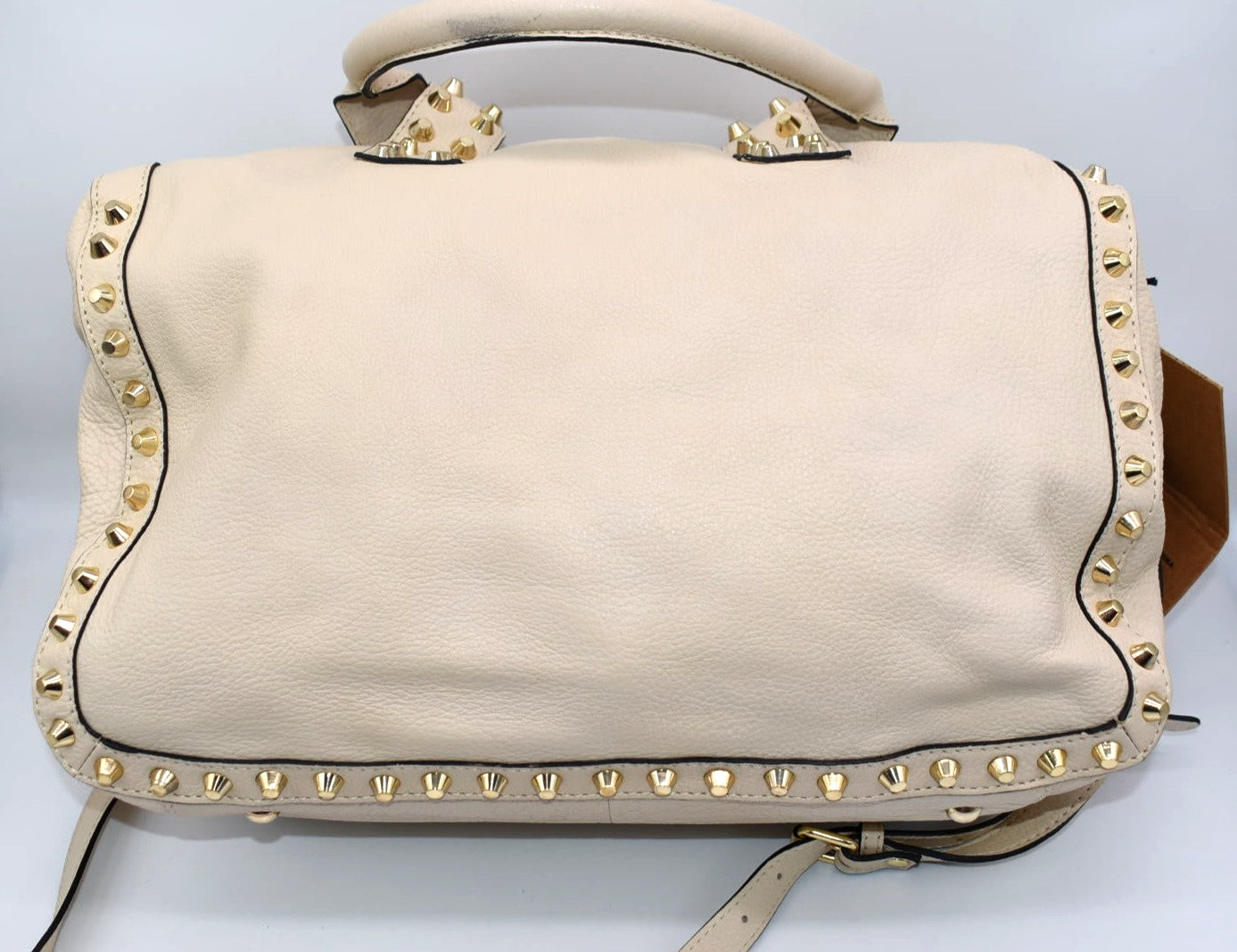 Clever Carriage Company Leather Studded Buckle Satchel Bag in Ivory