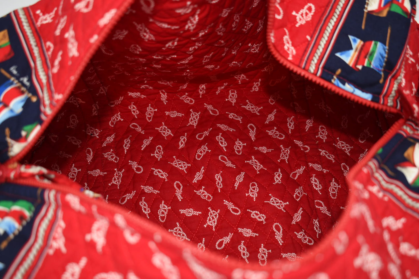 Vera Bradley Medium Duffel Bag in "Regatta Red Knots" Pattern