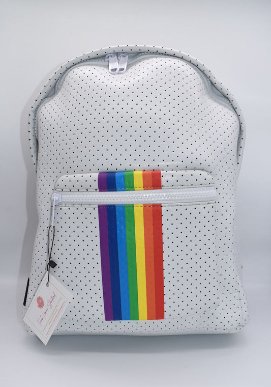 Parker & Hyde Large White Rainbow Neoprene Backpack