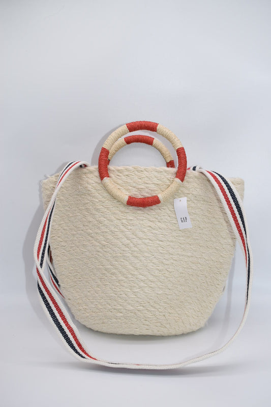 Gap Tote Jute Large White/Red Hobo Bag